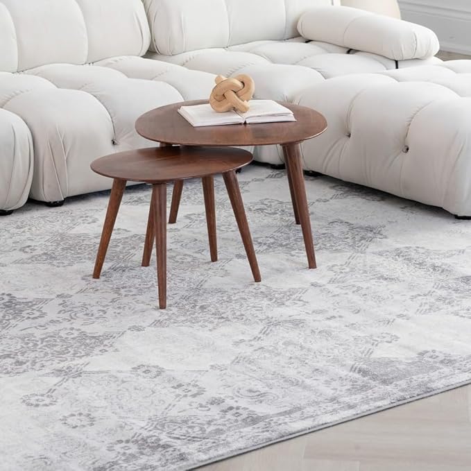 Modern living room with white sofa and tables