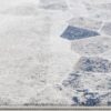 Close-up of patterned blue and gray rug