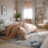 Cozy beige bedroom with plants and decor.