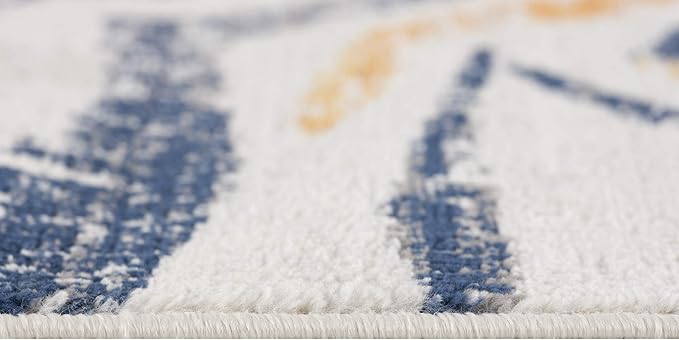 Close-up of textured blue and white rug