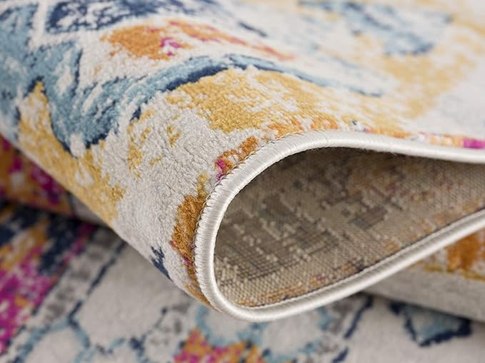 Colorful folded rug with abstract pattern
