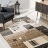 Modern geometric rug in stylish living room.