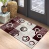 Geometric patterned rug in modern living room.