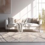 Modern living room with stylish sofa and rug.