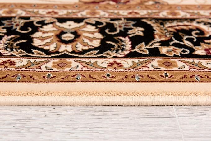 Elegant oriental rug on wooden floor