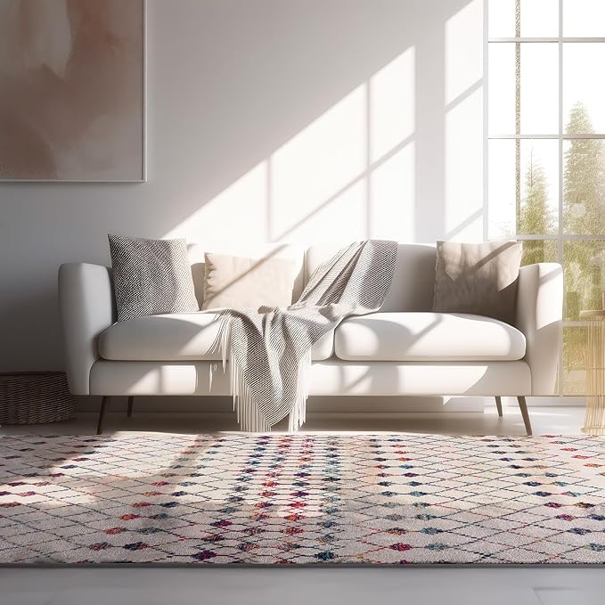 Bright living room with modern sofa and rug