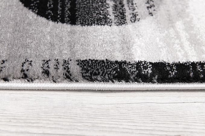 Close-up of a patterned rug edge on floor.