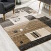 Modern geometric rug on wooden floor