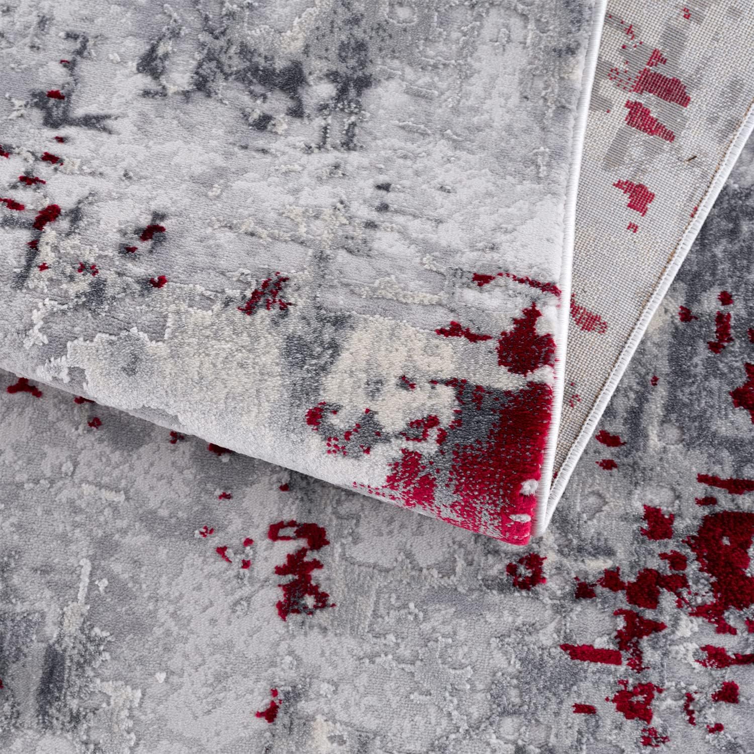 Modern abstract red and gray area rug