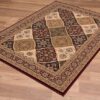 Traditional patterned area rug on wooden floor.