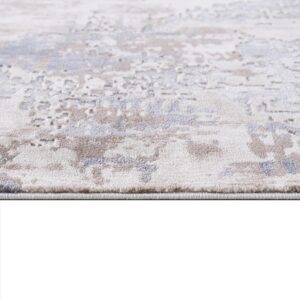 Textured beige and gray area rug close-up