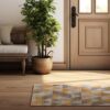 Stylish entryway with plant and geometric rug