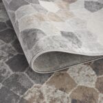 Modern geometric patterned gray and beige rug