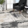 Modern abstract rug in bright living room
