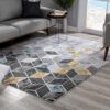 Geometric rug in modern living room design.