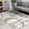 Modern abstract rug on living room floor