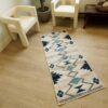 Patterned rug in a cozy room setting.