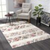 Cozy room with patterned rug and modern furniture.