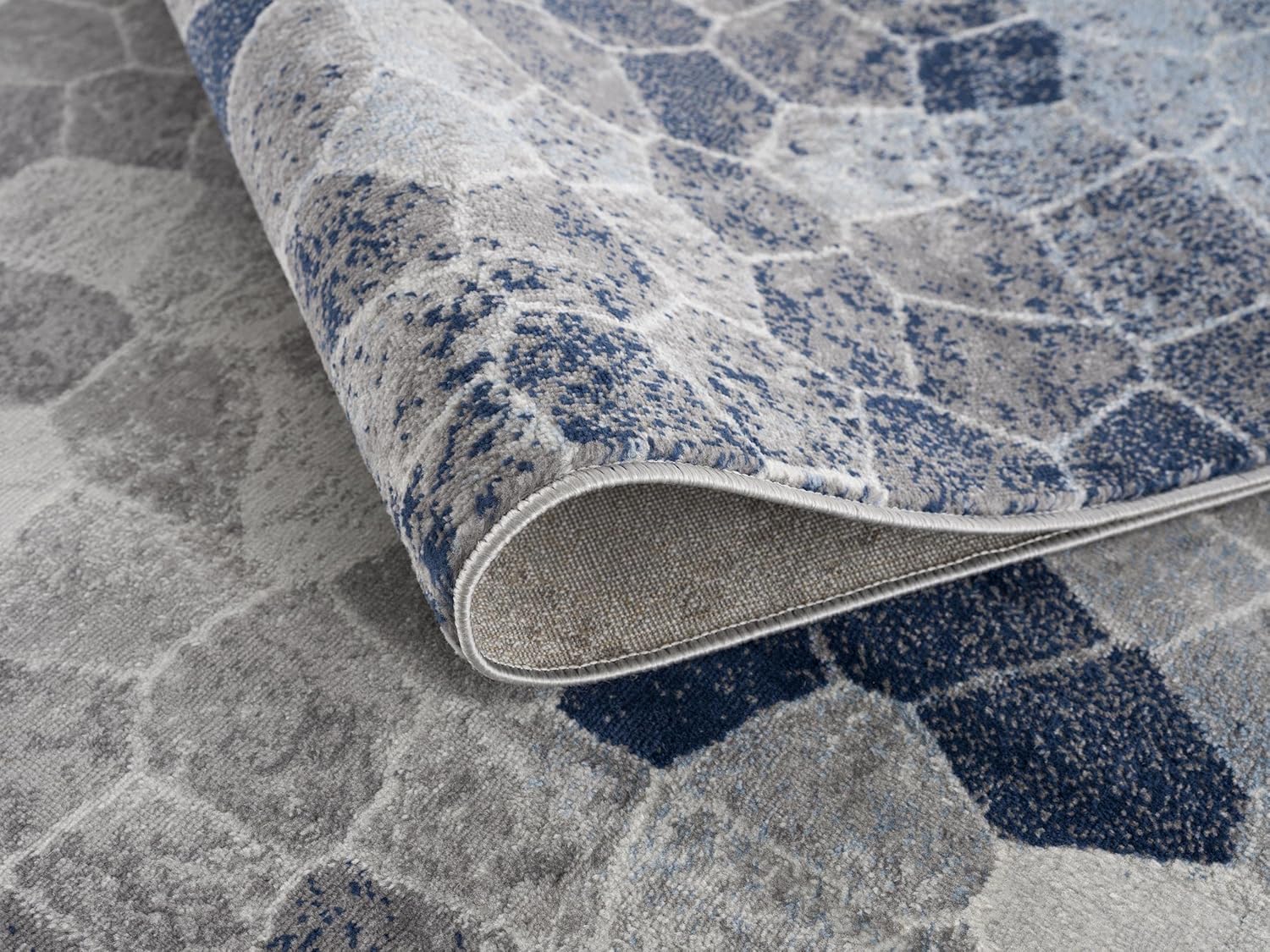 Gray and blue hexagon pattern carpet