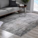 Modern living room with gray patterned rug