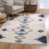 Modern living room with geometric pattern rug