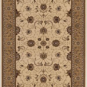 Ornate floral design beige and brown area rug