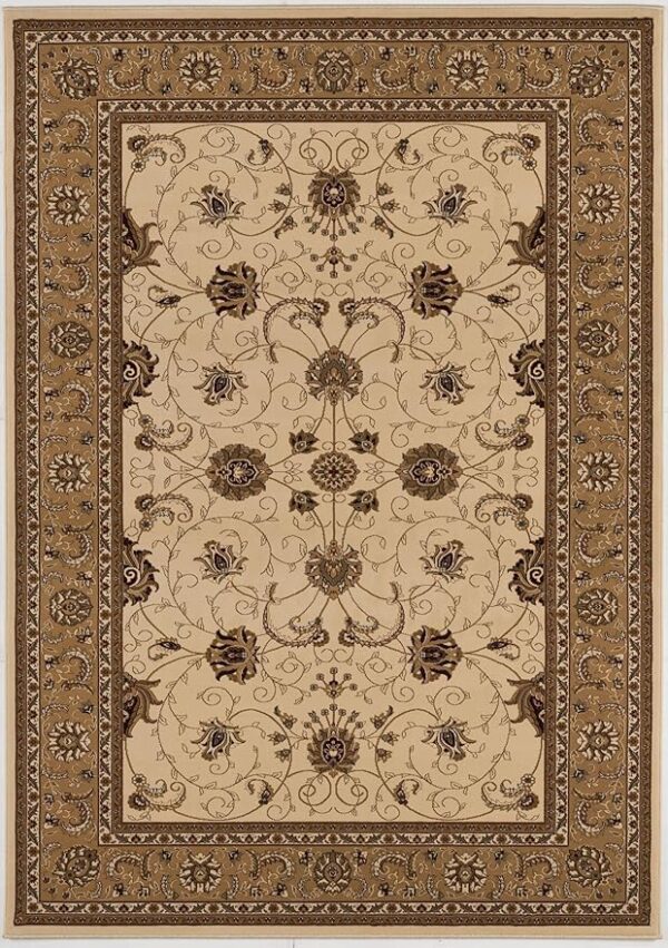 Ornate floral design beige and brown area rug