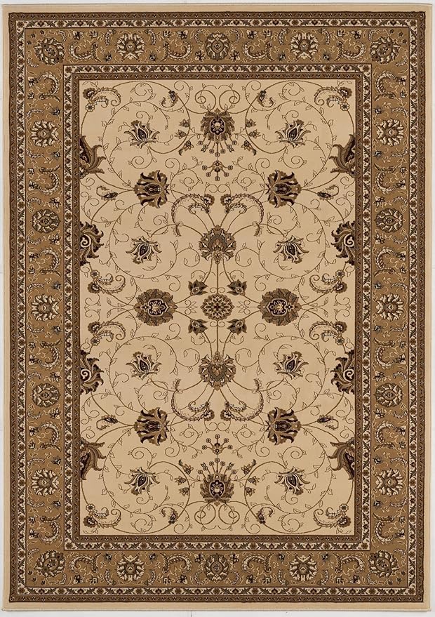 Ornate floral design beige and brown area rug