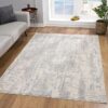 Modern gray rug in bright living room