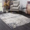Modern living room with patterned area rug.