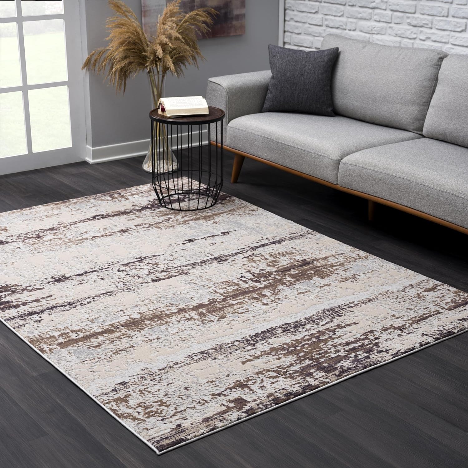 Modern living room with abstract area rug