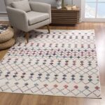 Modern living room with patterned area rug.