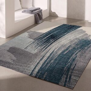 Modern abstract blue and gray living room rug