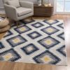 Patterned area rug in modern living room.