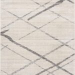 Abstract crisscross pattern on beige area rug.