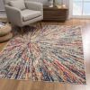Colorful abstract rug in modern living room.