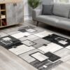 Modern living room with geometric patterned rug