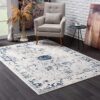 Stylish living room with patterned area rug.