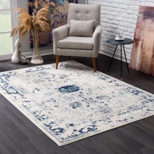 Stylish living room with patterned area rug.