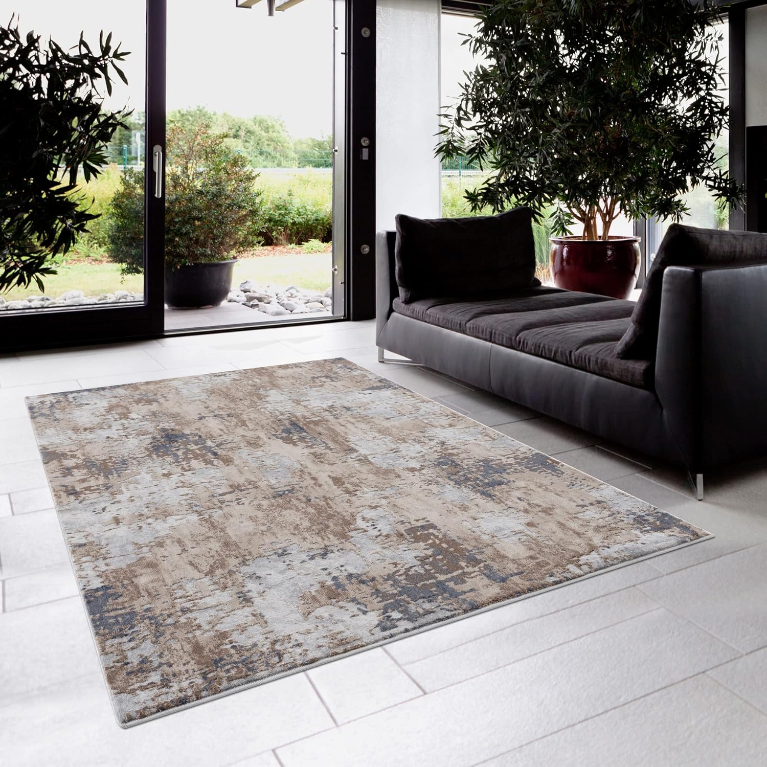 Modern living room with abstract-pattern rug
