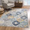 Colorful floral area rug in modern living room.