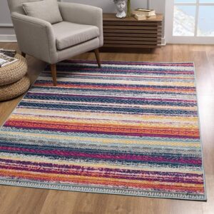 Colorful striped rug in modern living room