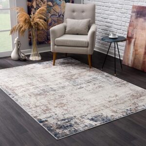 Modern living room with abstract area rug.