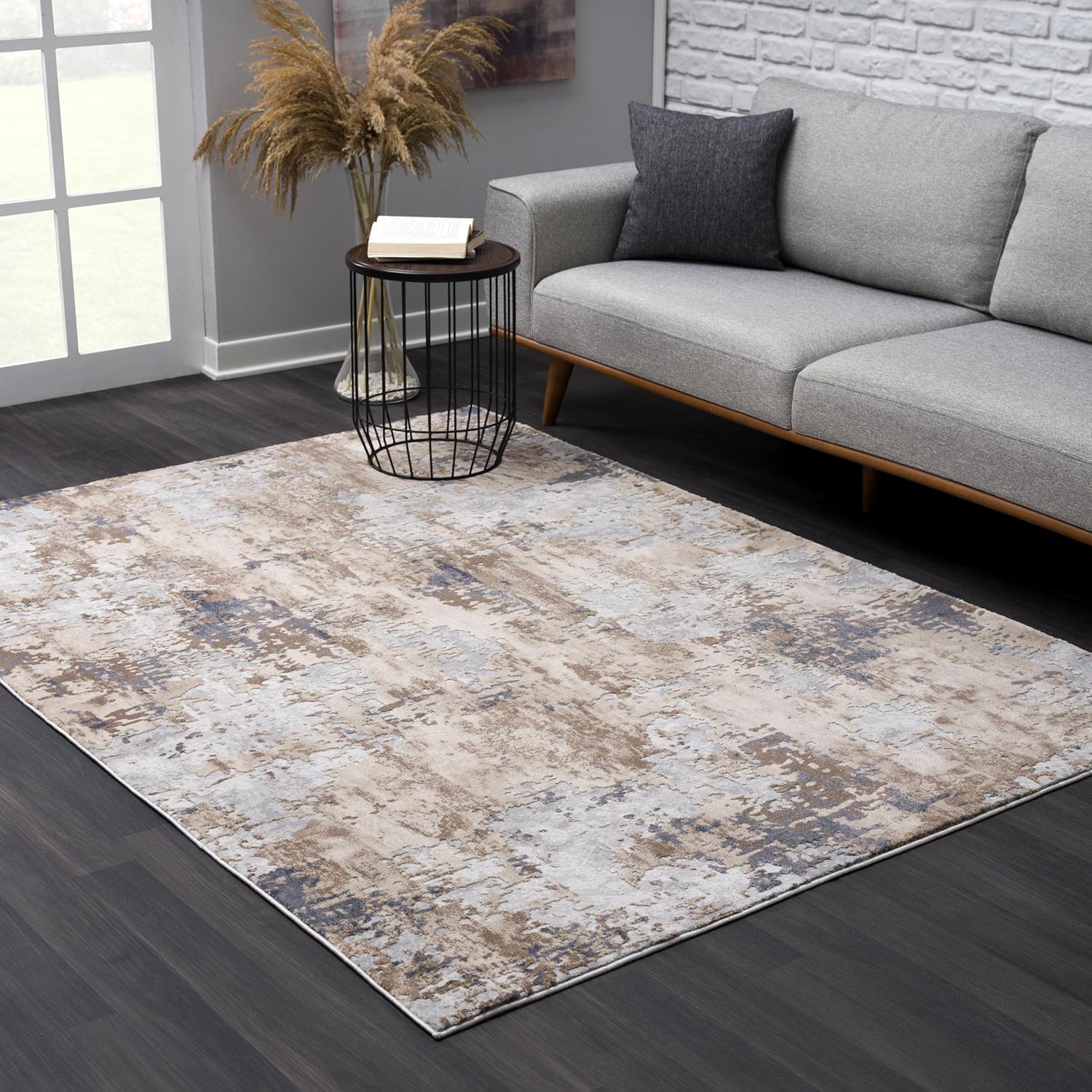 Modern living room with contemporary abstract rug
