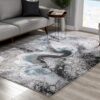 Modern abstract rug in stylish living room decor.