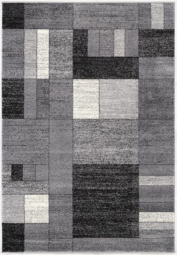 Abstract black and gray geometric area rug design