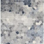 Abstract blue and gray geometric pattern rug.