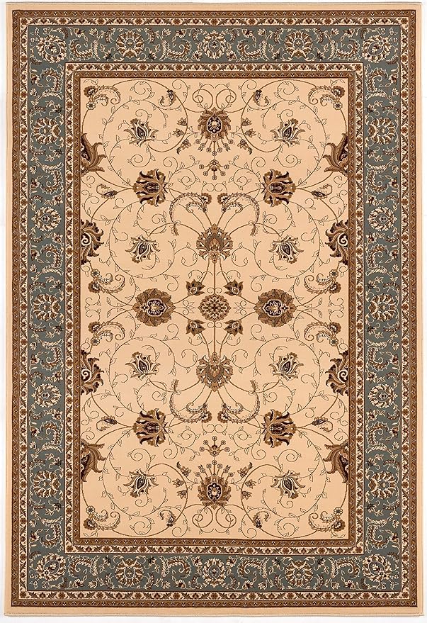 Traditional floral rug with intricate patterns and borders.