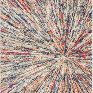 Colorful, abstract burst pattern rug design