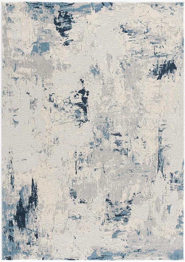 Abstract blue and gray textured area rug